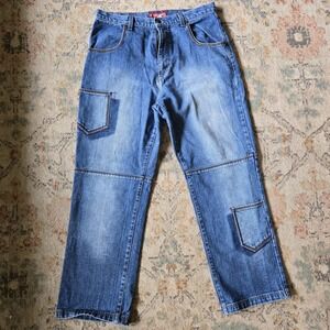 VTG Reverb Mens Jeans 34x31 90s Y2K Punk Grunge Pockets Wide Leg Baggy Skater